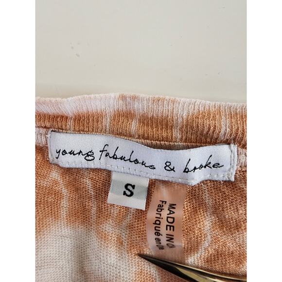 YOUNG FABULOUS & BROKE Pink Orange Short Sleeve 100% Linen Tie Dye Tee SZ S - Picture 5 of 7